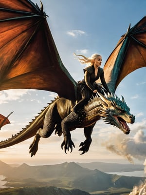 Daenerys flies on her dragon,Game of Thrones,bailing_eastern dragon