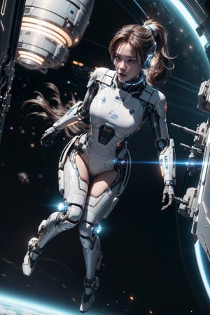 (4k), (masterpiece), (best quality),(extremely intricate), (realistic), (sharp focus), (cinematic lighting), (extremely detailed), (full body),

A young girl with cybernetic prosthetics and explosion magic floats in the zero-gravity environment of a space station. She is wearing a white spacesuit and a pair of goggles. Her hair is tied back in a ponytail, and her face is determined. Her cybernetic prosthetics are enhanced with powerful thrusters, allowing her to maneuver with ease. She is a spacefaring cybernetic sorceress.

,explosionmagic, excessive energy, smoke, glowing aura
, neotech, scifi, sleek