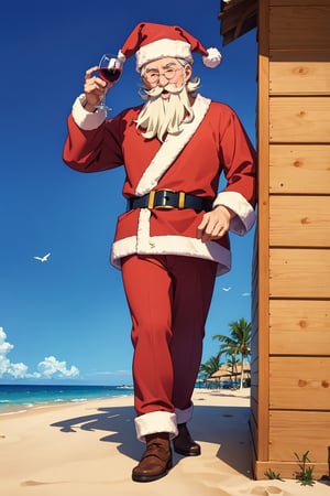 Santa’s Enjoying his life, Santa is just like us, enjoying the finer things in life~, full body, 🍷 🏖️ 🎤,