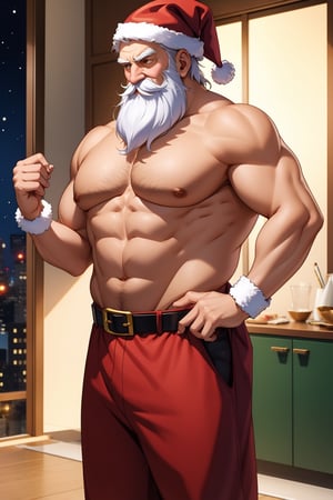 Santa Claus is not always jolly and round, he takes care of his physique as well, best lighting,