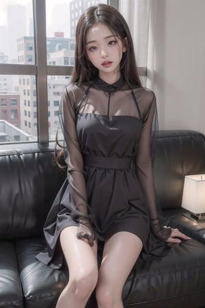 1girl,black dress, pouting,jwy1,((see-through)),sleepy eyes