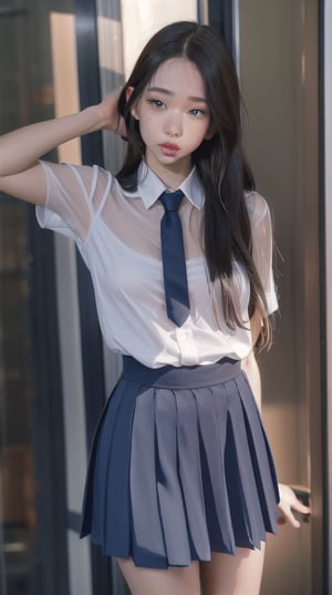 1girl, school uniform, pouting,jwy1,((see-through))