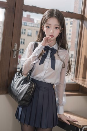 1girl, school uniform, pouting,jwy1,((see-through))