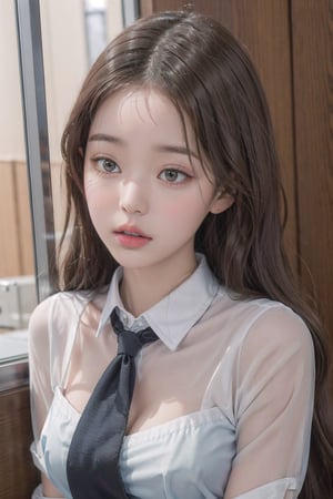 1girl, school uniform, pouting,jwy1,((see-through)),sleepy eyes