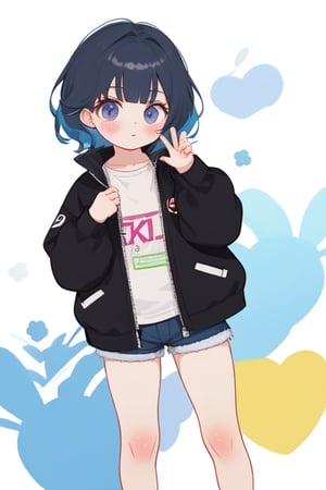 cute, a y2k girl wearing y2k jacket, shorts, ,best quality
