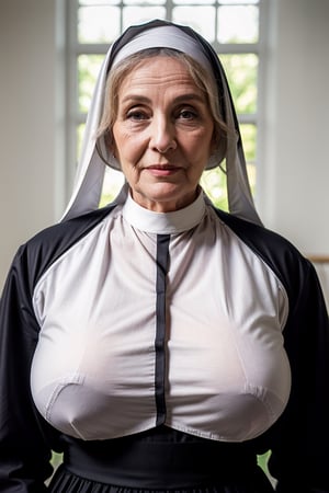 ((masterpiece)), best quality, photorealistic, raw photo, Realism, ((voluminous breast)), covered body, very tight clothes, covered body, nighttime, very dark lighting, wrinkled face, slightly chubby,

((50yo English nun)) 