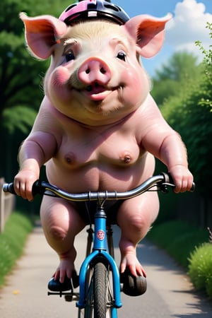 Pig riding a bicycle 