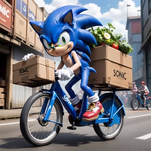 Sonic riding a cargo bicycle,bl3uprint