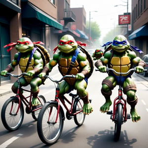 Ninja turtles riding bicycles 