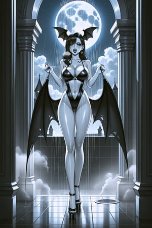 score_9, score_6_up, score_5_up,High detailed,picture-perfect. A magnificent, curvy, and scary undead gothic vampire girl. ((long legs)). black hair. (((extrem emo white skin body))). (((bat wings on back.))) (((taking a shower in mediaval shower.))) Dark fantasy. gothic castle. full moon. Undeads. monsters. Haunted atmosphere. steam.