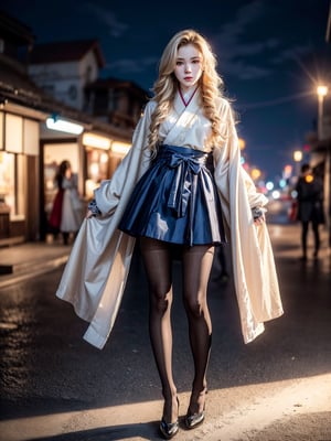(best quality, masterpiece:1.2),ultra detailed,(photo realistic:1.4),solo,sexy lady,night beach,long_hair,blond_hair, legs_spread,hanbok,  (((Full_body_shot))), (((pantyhose))),