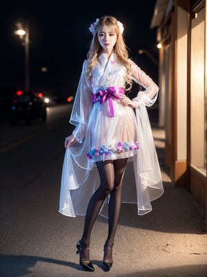 (best quality, masterpiece:1.2),ultra detailed,(photo realistic:1.4),solo,sexy lady,night beach,long_hair,blond_hair, hanbok, (((transparent heels))), (((Full_body_shot))), (((pantyhose))),