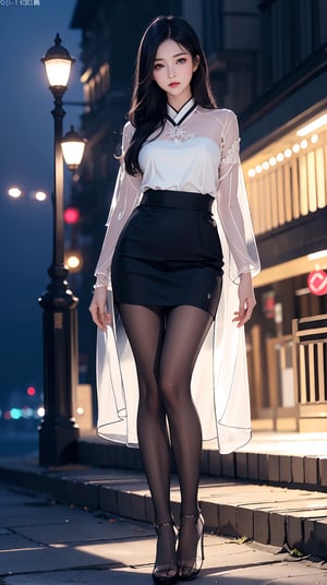 (best quality, masterpiece:1.2),ultra detailed,(photo realistic:1.4),solo,sexy lady,night beach,long_hair,black_hair, legs_spread,hanbok, (((transparent heels))), (((Full_body_shot))), (((pantyhose))),black pantyhose