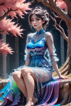 masterpiece, best quality, extremely detailed CG unity 8k wallpaper, masterpiece, best quality, ultra-detailed, best shadow, detailed background, beautiful detailed face, beautiful detailed eyes, High contrast, best illumination, an extremely delicate and beautiful, cinderella_girls, sitting under a tree, colourful paint splashes, dulux, caustic, dynamic angle, beautiful detailed glow, full body, High detailed
,bailing_eastern dragon