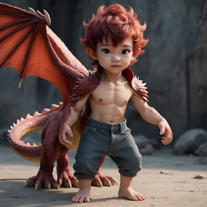 (((half-human, half-dragon child)))(((full body with clothes))) (((ultra realistic and perfect body))) (((8K)))(((red hair))),Realism,Movie Still