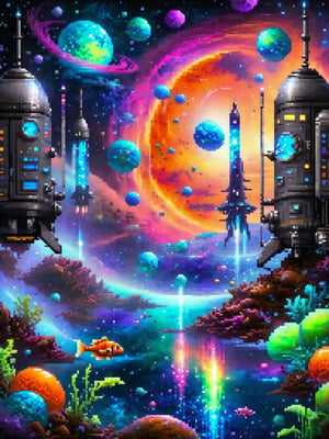 Create a high quality image, extreme detail, ultra definition, extreme realism, high quality lighting, 16k UHD, bioluminescent space creatures swimming in the vacuum of space, with translucent bodies and vibrant colors, style: surreal and biopunk, with a focus on organic textures and light patterns