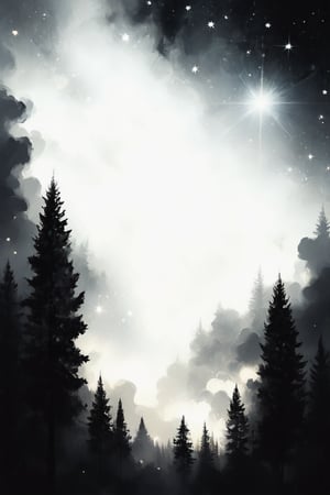 illustration of a supernova starry night sky. Star details, Minimalist, hazy, grey and white, low contrast, cinematic, muted tones


