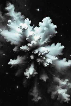 illustration of a nebula. Star details, Minimalist, hazy, black and white, low contrast, cinematic, muted tones


