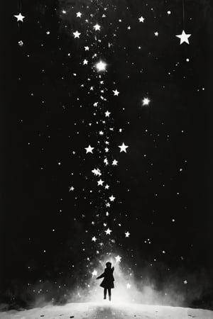 illustration of a falling stars, Star details, simple, black and white, high contrast, 


