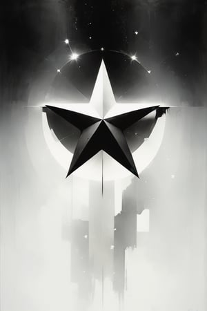 illustration of a star. Star details, Minimalist, hazy, grey and white, high contrast, cinematic, muted tones, no people


