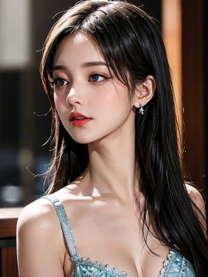 16yo girl, 1girl, solo, {beautiful and detailed eyes}, medium breasts, face shot,beautiful_korea,Detailedface,bust_shot,bra only,realistic,quality