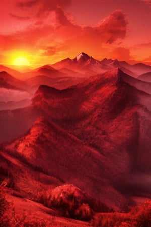 mountains, red sunset, 4k, ultra detailed, masterpiece
