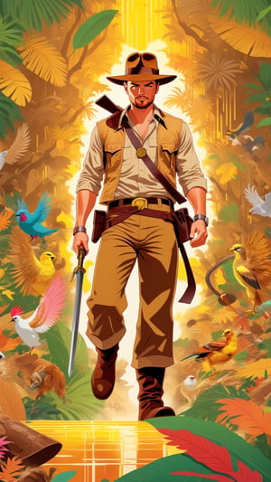 highly detailed digital artwork. ultra intricate, art by Tomokazu Matsuyama, Leonardo DiCaprio dressed as Indiana Jones, thanksgiving theme,detailmaster2