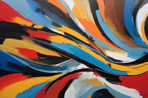 A dynamic composition of bold brushstrokes in various colors, expressing energy and movement