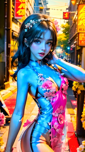 (dress opening revealing hentai lingerie:1), sexy front view, pink and yellow flowers blooming, depth of field, Pink flowers and lighting bokeh as background , 1girl, (chinese naughty beauty:1) snow-white delicate skin, long light brown curly hair, and a silver hairpin on her head. The eyes are a deep brown color big and charming, wearing pink and white long Boss dress, choker, full of mysterious stories. With pale pink lips, smiling and loughing, charming and cute. FilmGirl, xxmix_girl, detailed eyes, perfect eyes, mouth small,  3d style, light bokeh backgroud,3d style,isni,Movie Still,3d,3d render,dream_girl ,blurry_light_background,,girl,see-through,