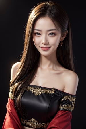 masterpiece, best quality, photorealistic, raw photo, 1girl, Chinese long hair, blouse, light smile, detailed skin, pore, off_shoulder, low key, black_background