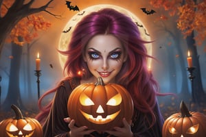 i'll put a spell on you, taunting  greedy eagerly possesssive lovable aroused spellcaster, detailed soulful piercing  eyes, in love look, eyes locked on the viewer, slight evil smile,Halloween atmosphere, fit to frame, photo-realistic,