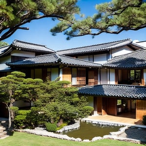 a small japanese villa with facade view