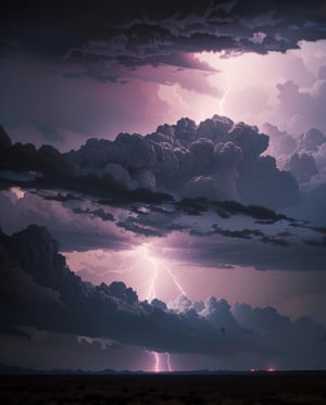 Thunder and lightning appear along with black clouds on a large mountain, and light radiates the color of amber. A vast, wide, dry wilderness. The play of light and shadows should evoke a hyperrealistic experience, akin to gazing upon nature's masterpiece,long, BJ_Sacred_beast, outdoors,  sky, cloud, bird, dark cloudy_sky, scenery, fantasy,  cinematic lighting, strong contrast, high level of detail, Best quality, masterpiece, lightning thunders,  unleashing a powerful lightning attack, lightning bolts surging throughout cinematic, intricate details, 32K, UHD, HDR, ultra-realism, action background (heavy damage and debris), ultra-detailed, 32k, intricate, cinematic composition, IMAX, stunning image, trending, amazing art, cinematic color grade, dramatic lighting(lightning),
