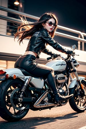 2023 Harley-Davidson® Sportster® S Vivid Black , generates AI art depicting a woman riding fast on the highway on a motorcycle with a 1000-horsepower engine. Make a loud noise on the engine of a motorcycle, run at the speed of light,
  Create summer-themed scenes with vibrant colors and exciting vibes. Depicting a woman's hair flowing at maximum speed, wearing sunglasses, a fanatic who enjoys speed, and a beautiful smile, the camera is set a little further away, and the lights of the motorcycle are illuminated.