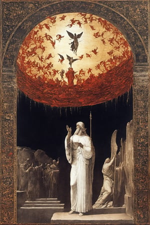 by Dante Alighieri  in 13c.

Hell (Inferno), Purgatorio, Paradise (Paradiso), 
full body,
Neoclassicism, 