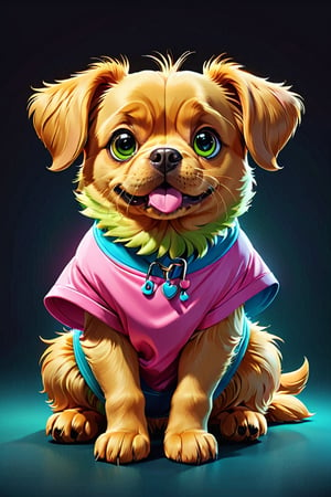 Cute Vector | Vector dog character for shirt design, pink, blue, yellow, green colored, clean and black background, V-ray