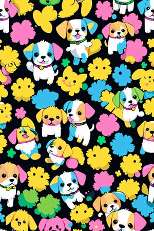 Cute Vector | Vector dog character for shirt design, pink, blue, yellow, green colored, clean and black background, 
Cute patterns | for pattern design,
(((Pixel Style)))
Cute puppy pattern,
White, black, pink, blue, yellow, green, all kinds of bright colors,
Clean background, V ray