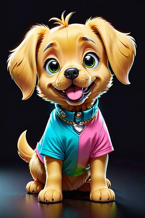 Cute Vector | Vector dog character for shirt design, pink, blue, yellow, green colored, clean and black background, V-ray