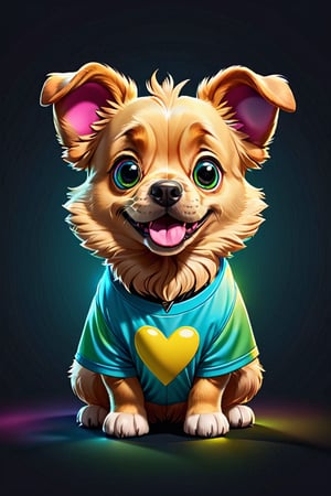 Cute Vector | Vector dog character for shirt design, pink, blue, yellow, green colored, clean and black background, V-ray