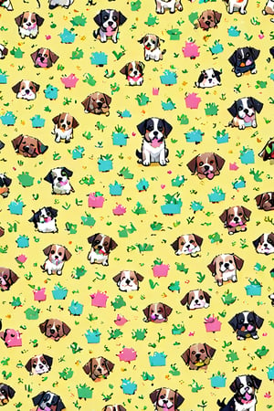 A cute pattern | for pattern design,
Pixel Style
A cute puppy pattern,
White, black, pink, blue, yellow, green, all kinds of bright colors,
Clean background, V ray