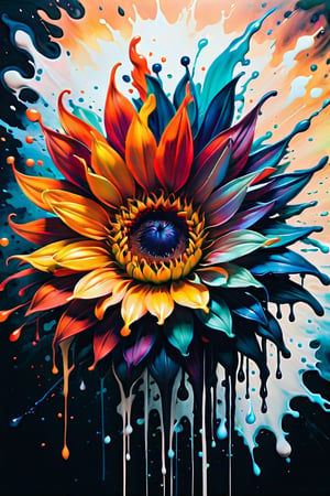 (((1 only Splash:1.8))), ink black sunflower painting,((( watercolor:1.4))), ((water background:1.3)), vibrant color scheme, simple, (((color splash:1.5))), blurred outline,ink ,glitter,smoke, ((Overgradation:1.5)), Clean and crisp texture, floating over water