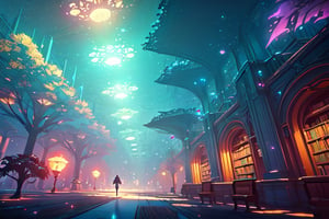 style of Anato Finnstark, a beautiful landscape of a library, thematic background, neon, glow, fluttering symbols, | depth of field, bokeh, | smooth detailed shadows, hyperealistic shadows, (saturated color) | ,(unreal engine, pixar style), (3d model)
