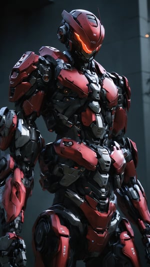 (ultra realistic,best quality),photorealistic,Extremely Realistic, in depth, cinematic light,mecha\(hubggirl)\,

a male robot soldier, glowing red , dynamic poses, dark background,

particle effects, perfect hands, perfect lighting, vibrant colors, 
intricate details, high detailed skin, 
intricate background, realism, realistic, raw, analog, taken by Canon EOS,SIGMA Art Lens 35mm F1.4,ISO 200 Shutter Speed 2000,Vivid picture,cyborg