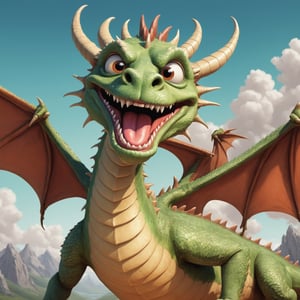 a hilarious and whimsical digital illustration of an dragon with an uproarious and comical expression, sure to bring laughter and joy, perfect for humorous posters and greeting cards
