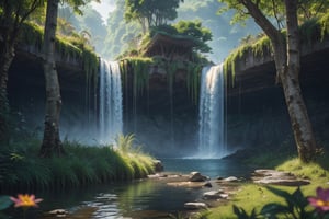 a train going through a lush green area with water coming out of the windows and a waterfall, Landscape, pexels, Yann Arthus-Bertrand, samikshavad, unsplash, tilt shift photo, Lost world, sumatraism, pinterest, Adventure fantasy, stock photo, photo, detailed matte painting, shutterstock, Diagrammatic, ecological art, simaura, hurufiyya, Deng Shiru, microscopic photo, video art, Bangsian fantasy, syunkarow, behance, Photorealism, Parallel world, Zanabazar, Menippean, Pen, Photo Realistic, sanamaru, namakopie, ramanda,