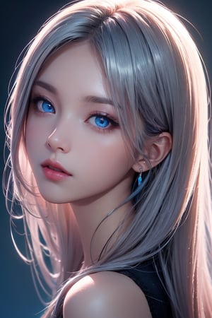 
photorealistic backgroundless, high resolution, 1 woman, shiny skin, alone, jewelry, pink lips, long silver hair, ((blue eyes)), 4k, ph mai, head view, face profile vita, super high quality, HD