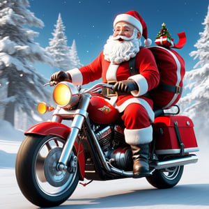 (((masterpiece))), high quality, extremely detailed, 4K, 8K, (Santa Claus), (Santa Claus riding a motorcycle:1.3), happy, full body, super fine illustration, approaching perfection, insanely detailed, concept art, epic, cinematic. Unreal engine 5