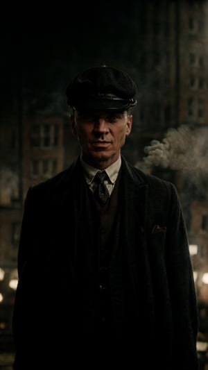 color photo of "Peaky Blinders"
A gritty portrait of the Shelby family, their faces masked by shadows, showcasing their sharp suits, flat caps, and fierce expressions. The scene is set in the dimly lit streets of Birmingham, with smoke billowing from factory chimneys and cobblestone roads. The atmosphere is tense, with a hint of danger lingering in the air. The camera captures the essence of the 1920s era, bringing to life the roaring spirit of the Peaky Blinders. The photo is captured with a vintage Leica M3 camera, using Kodak Portra 400 film to enhance the rich colors and tones. The lens used is a 50mm f/1.4, allowing for a shallow depth of field and dramatic focus on the characters. Directed by Martin Scorsese, cinematography by Roger Deakins, photography by Annie Leibovitz, and fashion design by Alexander McQueen