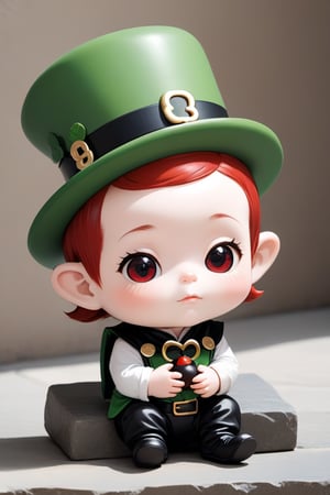 A baby,Little leprechaun, wearing red bean band, in white and black colors, on stone,in a little house,masterpiece, best quality, sticker