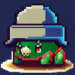 A turtle, ((with a hat on his head and red eyes:1.1)), crawling forward on all fours,full body,(from the side:2),
A blue background,(Pixel Art :1.3), Pixel style,